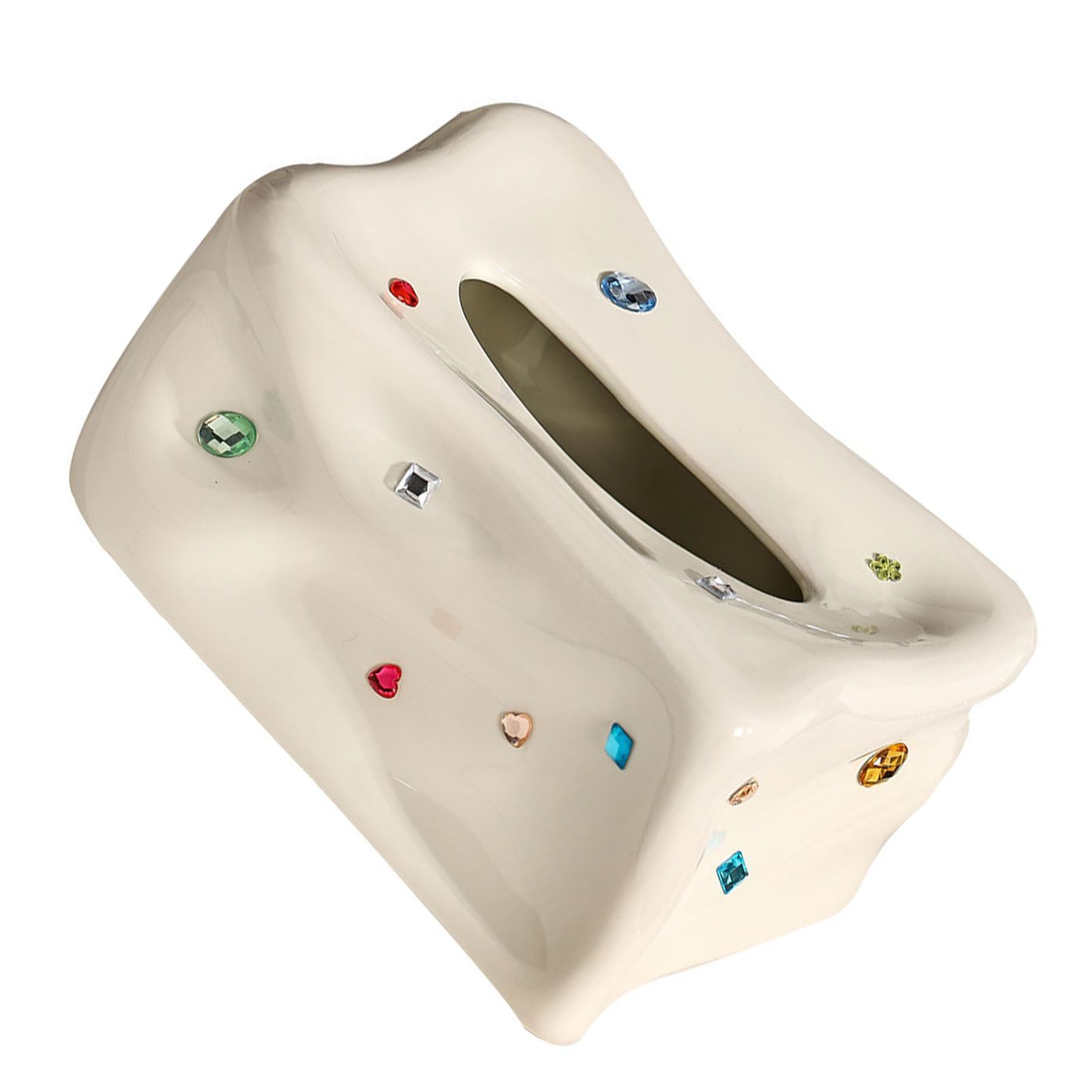 Ceramic Tissue Box Case Holder Decorative Elegant Facial Tissue Napkin Dispenser Box for Dinner Room Beige — image 3