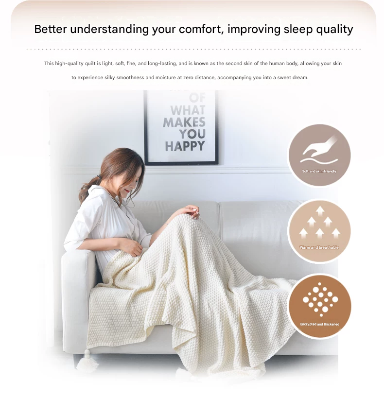Grey 150 × 200cm Nordic Style Tassel Knit Throw Blanket - Soft Polyester Sofa Blanket with Pineapple Texture - Breathable & Lightweight for Office, Couch — image 3