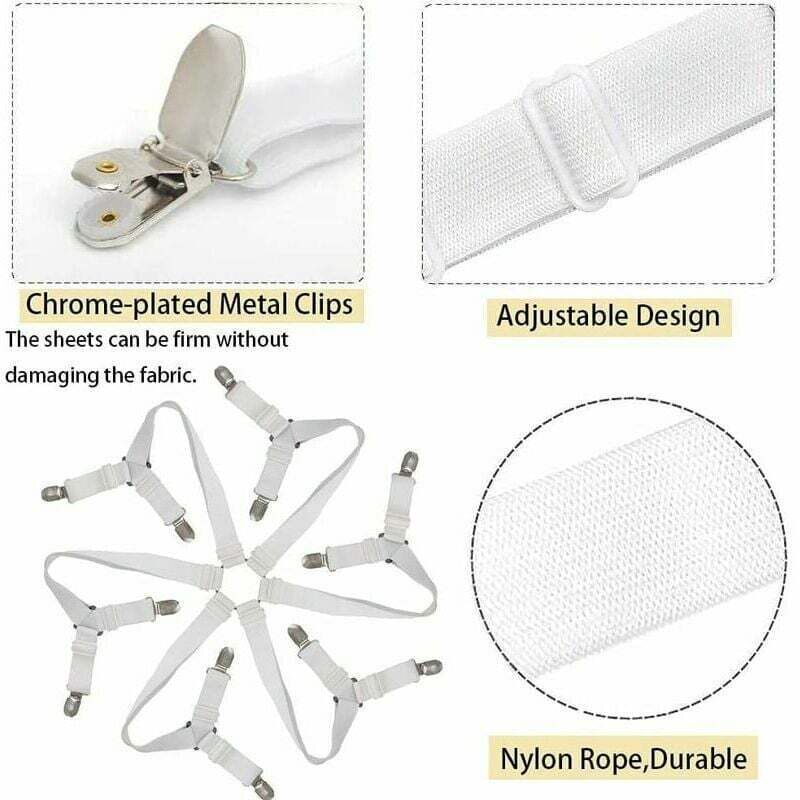 Adjustable Bed Sheet Fastener White, 3, 6, Mattress Sofa Cushion Bed Sheet Fasteners Sided Bedding Sheet Straps Way Elastic Bed Sheet Fastener โ image 3