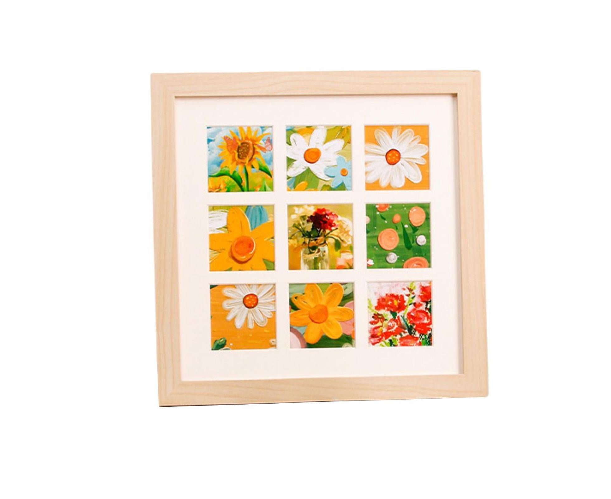 1 Set Painting Frame Not Easily Deformed Sturdy Square 4/9 Grids Picture Display Stands Home Supply - Light Brown