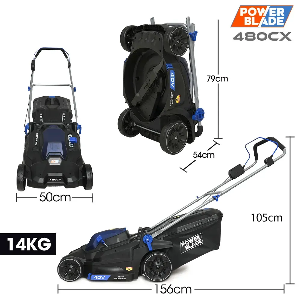 POWERBLADE 480CX 40V 17" Cordless Lawn Mower Kit, Fast Charger, 2 x 4Ah Batteries, 6 Stage Height, Brushless Electric, 430mm Cutting Path — image 2