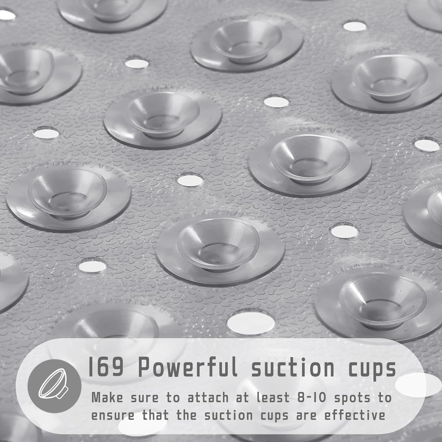 Square Non-Slip Shower Mat with Suction Cups and Drain Holes, Soft Machine-Washable Bathtub Mat for Shower Stalls, Clear Grey, 53.3 × 53 cm — image 2