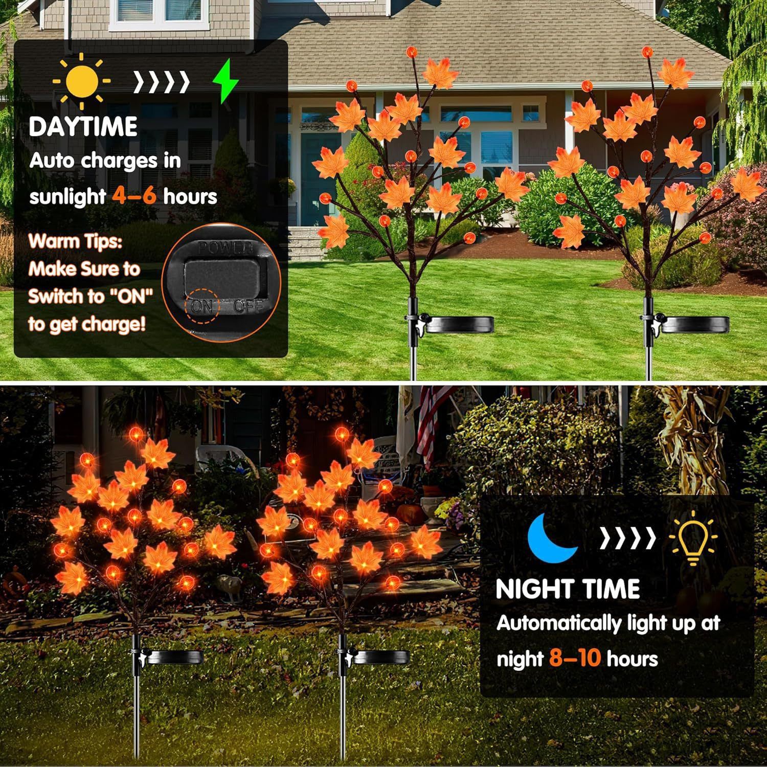 Solar Maple Leaf Branch Lights with 20 Warm LEDs, 8 Lighting Modes & IP65 Waterproof, Auto On/Off Garden Pathway Decor for Fall Harvest and Halloween Ambiance — image 3