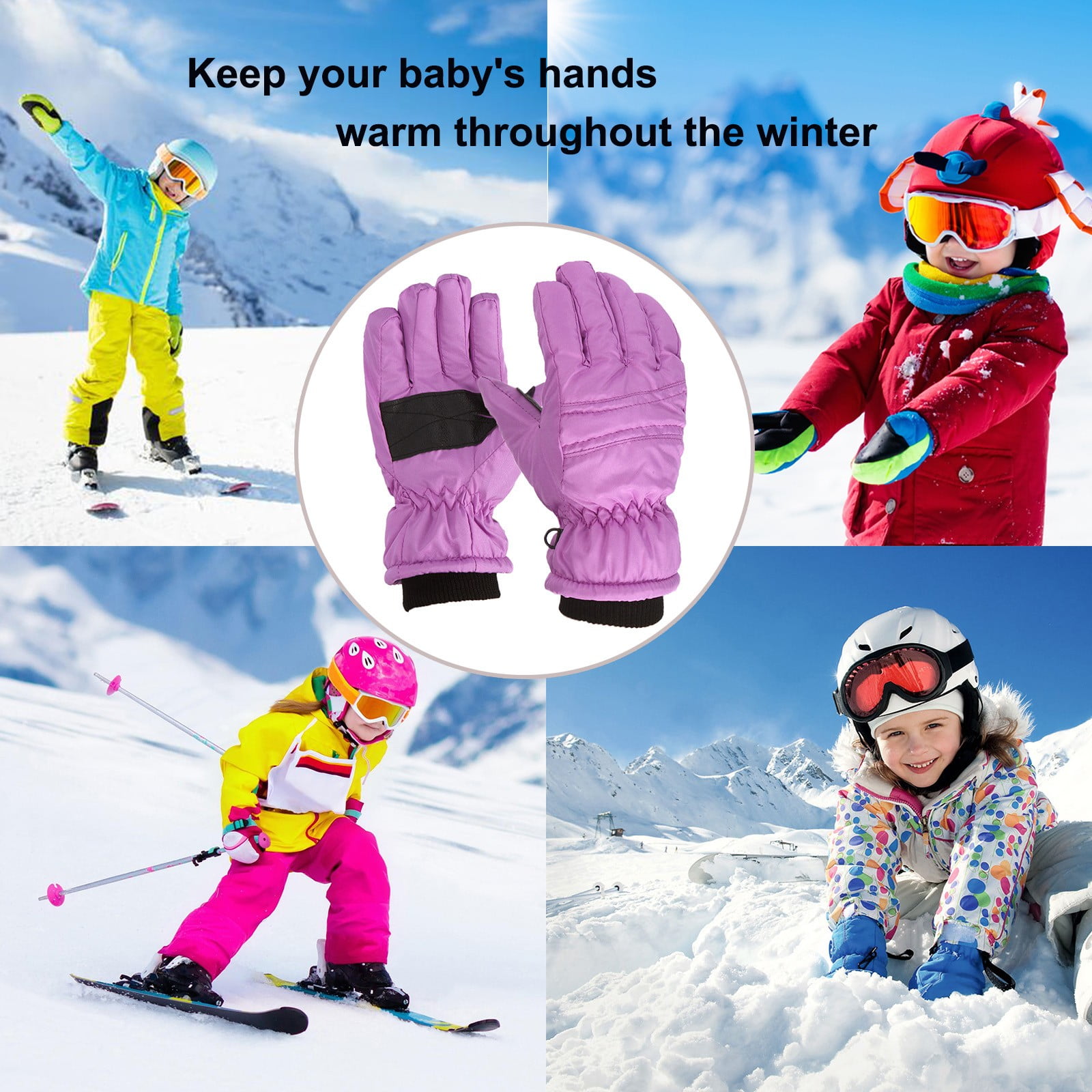Gloves For Kids Toddler Skis Kids Gloves Winter Gloves Thick Gloves Stretchy Warm Gloves Boys Girls 6-24 Months 7-12 Year AHA1 kids snow gloves Purple — image 4