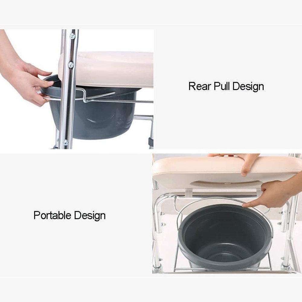 Mobile Shower Toilet Commode Chair Bathroom Aluminum Bedside Footrest Wheelchair โ image 3