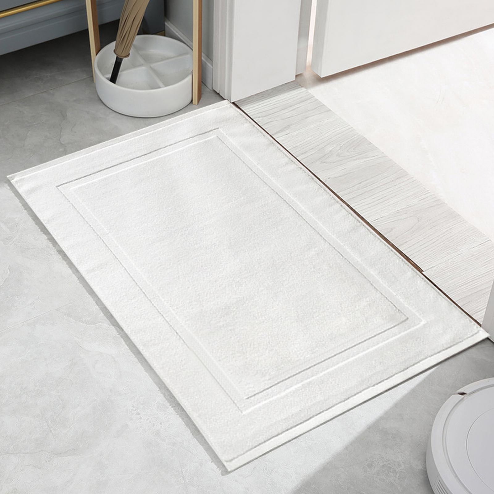 2PCS White Cotton Classic Rug Bath Mats Absorbent Cotton Hotel Spa Shower Bathtub Mats [Not A Bathroom Rug] Machine Washable Shower Bathroom Floor Towel — image 4