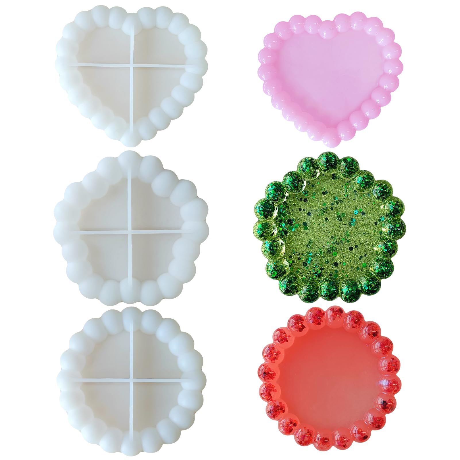 3 Pcs Thickened Resin Coaster Molds, Durable Silicone Coaster Molds for Epoxy Resin, Bubble Resin Tray Molds for DIY Crafts