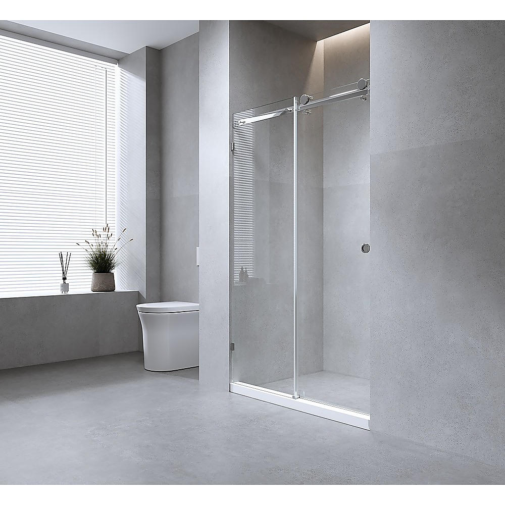 140cm Frameless Glass Sliding Shower Door – With Black Rail and U-Brackets for Modern Bathrooms