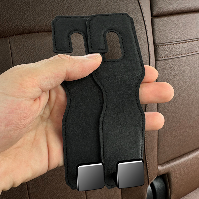 Black Premium PU Leather Car Headrest Hooks (Set of 4) - Stylish Seat Back Organizer Hangers — image 3