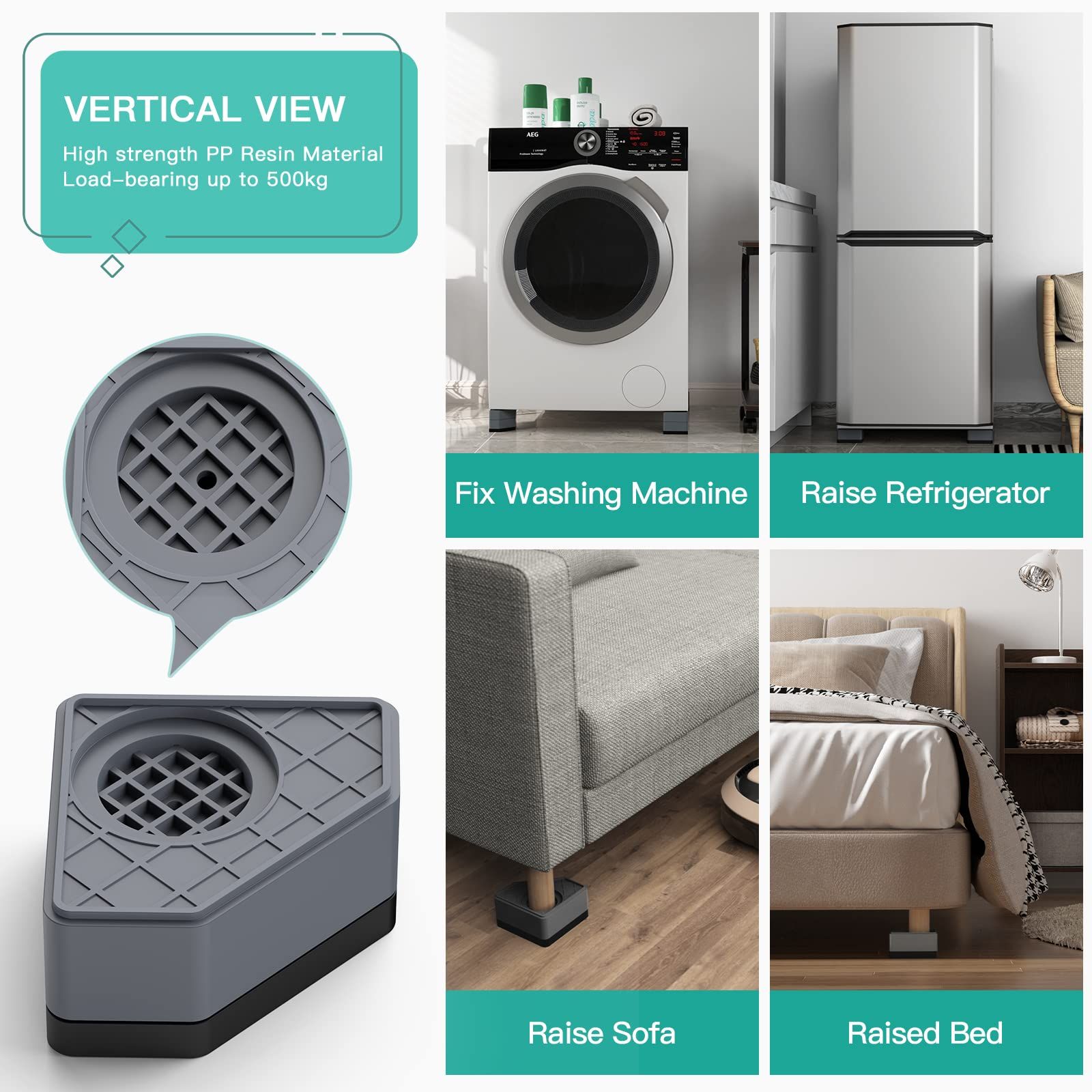 4pcs Anti vibration pad for washing machine and dryer base, used to eliminate the impact and noise of washing machine foot pads — image 4