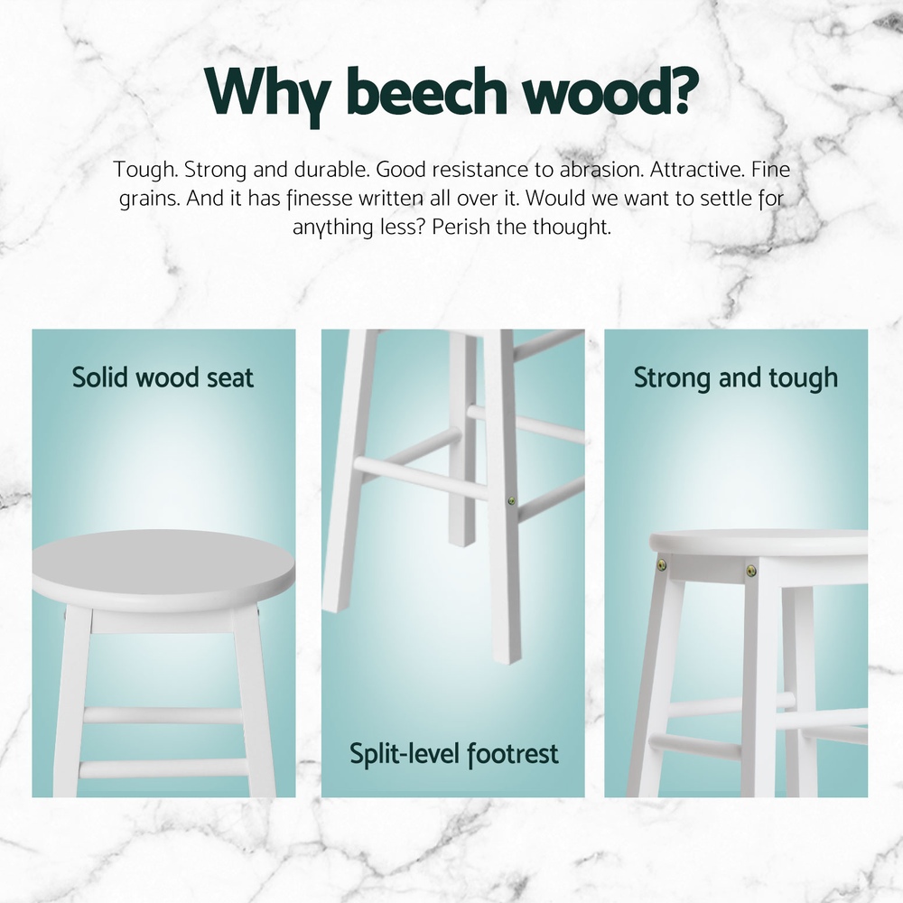 Artiss 4x Bar Stools Round Chairs Wooden White โ image 4