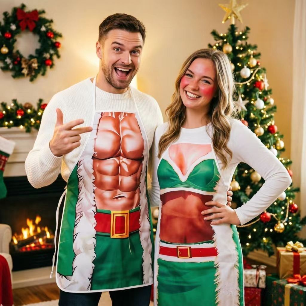 Christmas White Themed Party Apron, Waterproof Cooking Apron, Versatile Dress‑up Supply for Christmas & Halloween Event, 75*52cm — image 4