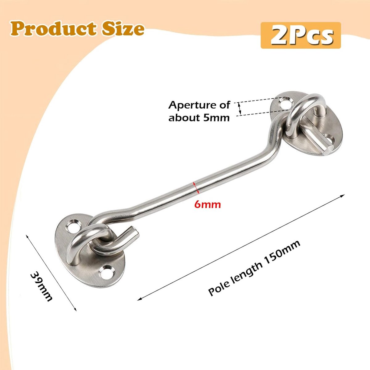 pieces - Wind hook - 6 inch - Wind hooks - Door hinges - Door bolt - Hinge - barn door hook - hook and eye bolt - cabin hooks and eye bolt - swivel window hook — image 5