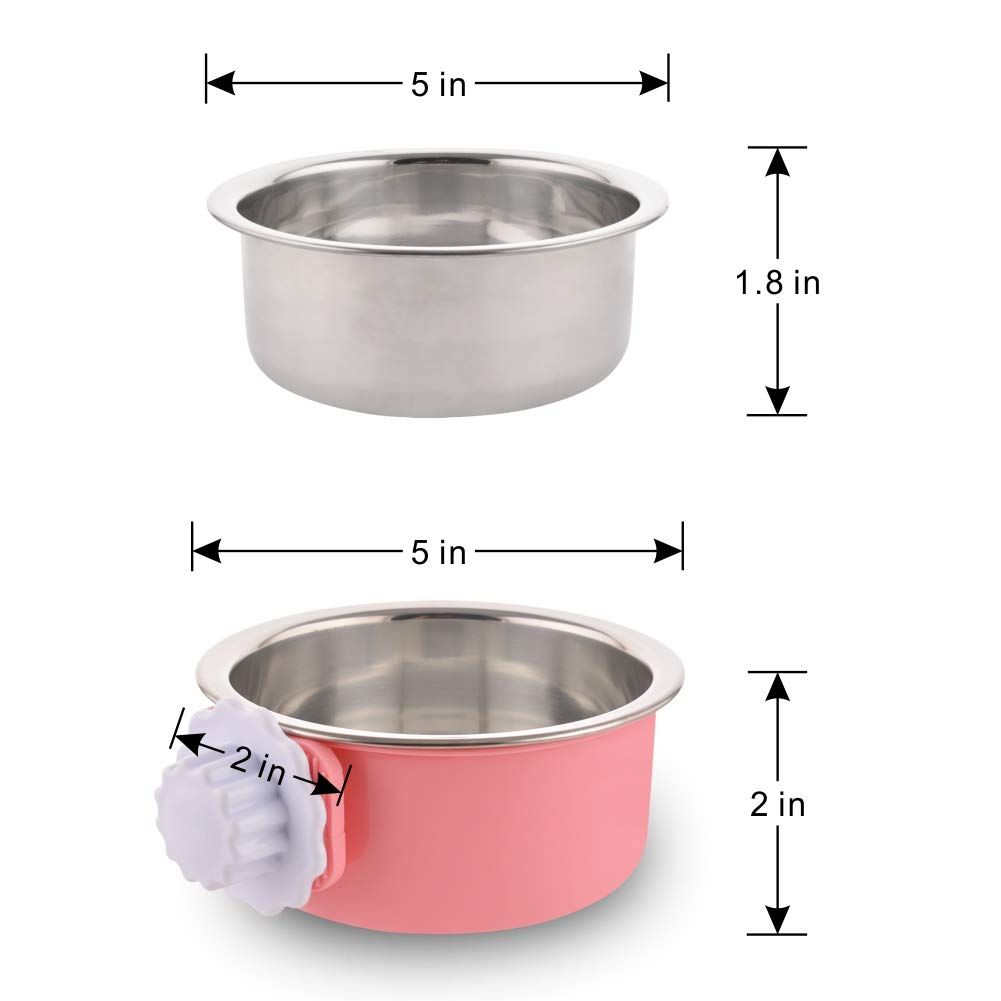 Crate Dog Bowl Removable Stainless Steel Water Food Feeder Bowls Cage Coop Cup for Cat Puppy Bird Pets (Small, Pink) โ image 4