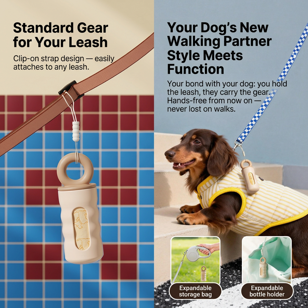 Milk Coffee Color Pet Poop Bag Dispenser with 4 Waste Bag Rolls Portable Dog Waste Bag Holder Clip-On Leash Dispenser Twist Lock Refillable Pet Waste Bag — image 5