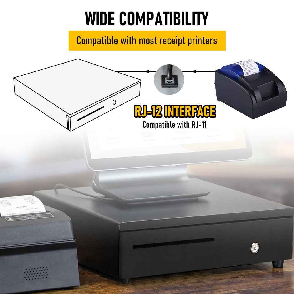 Heavy Duty Metal Cash Drawer, 5 Note&6 Coin Trays,Black(40.5x42x11.2cm) — image 5