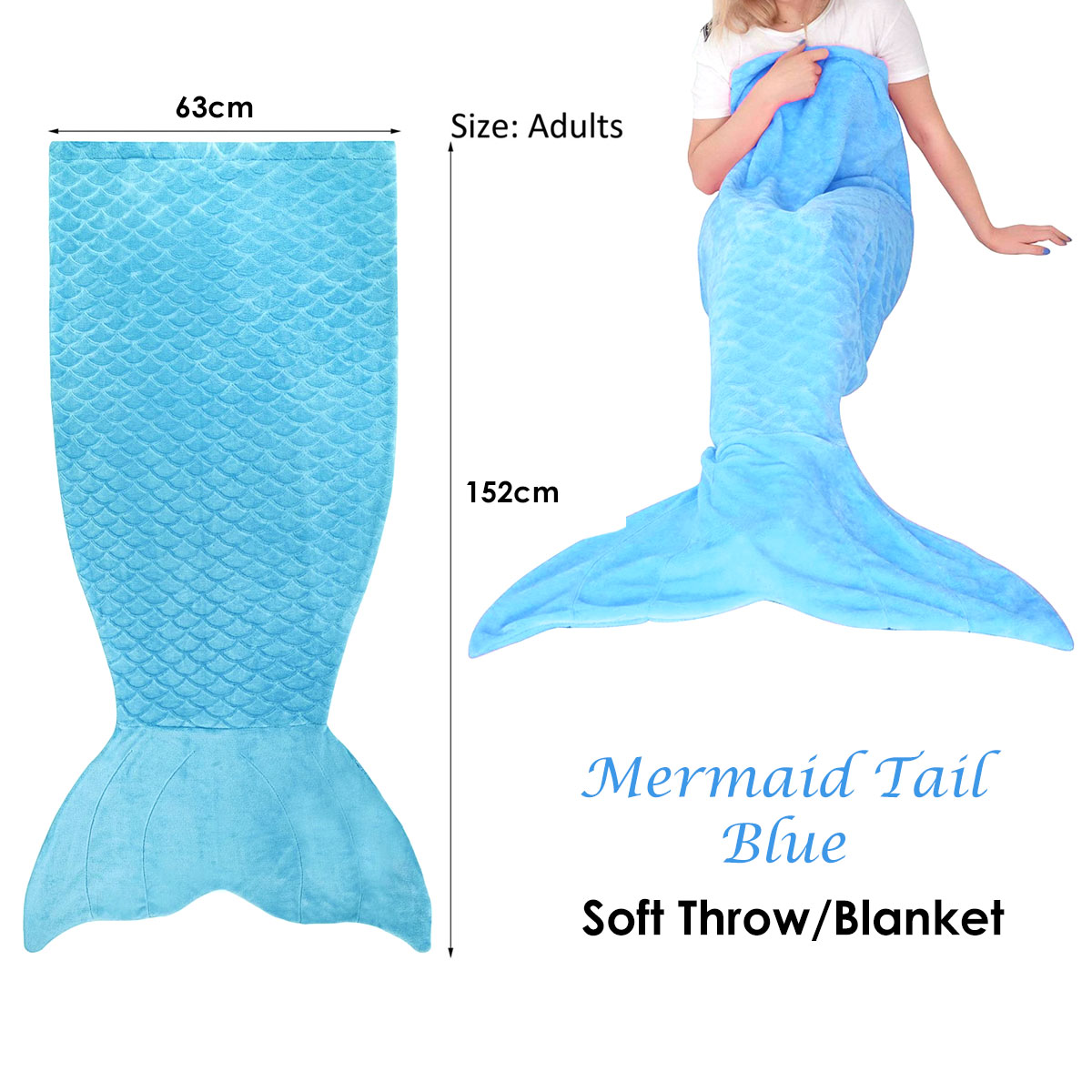 Mermaid Tail Blue Soft Blanket Throw โ image 2