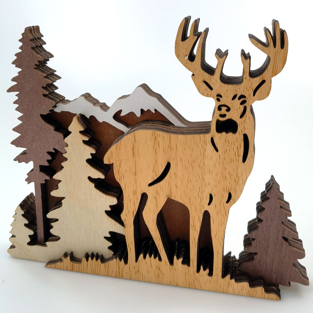Desktop decoration, wooden crafts, forest wood carving, landscape creativity, home decor, deer wood multi-layer crafts, ornaments — image 4