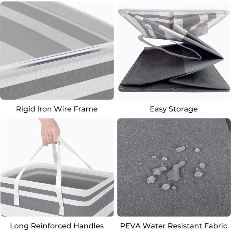 2 Pack Large Foldable Laundry Basket With Easy Carry Handles, Waterproof And Extended Handles For Storing And Carrying — image 3