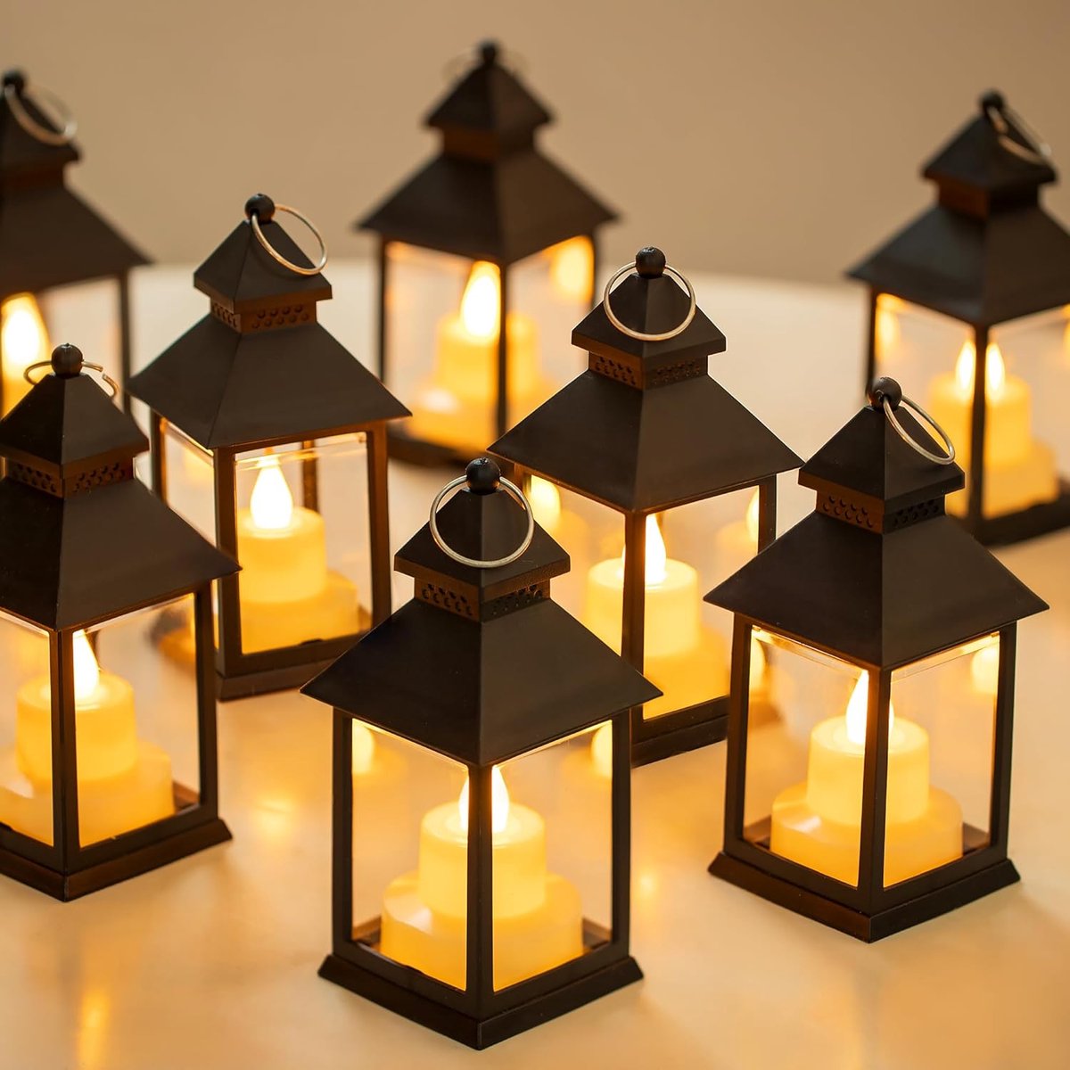 Decorative black lanterns for outdoor tables - Set of 2 mini LED metal lanterns for Halloween, weddings, Ramadan, gardens, Christmas, balconies, indoor and — image 2