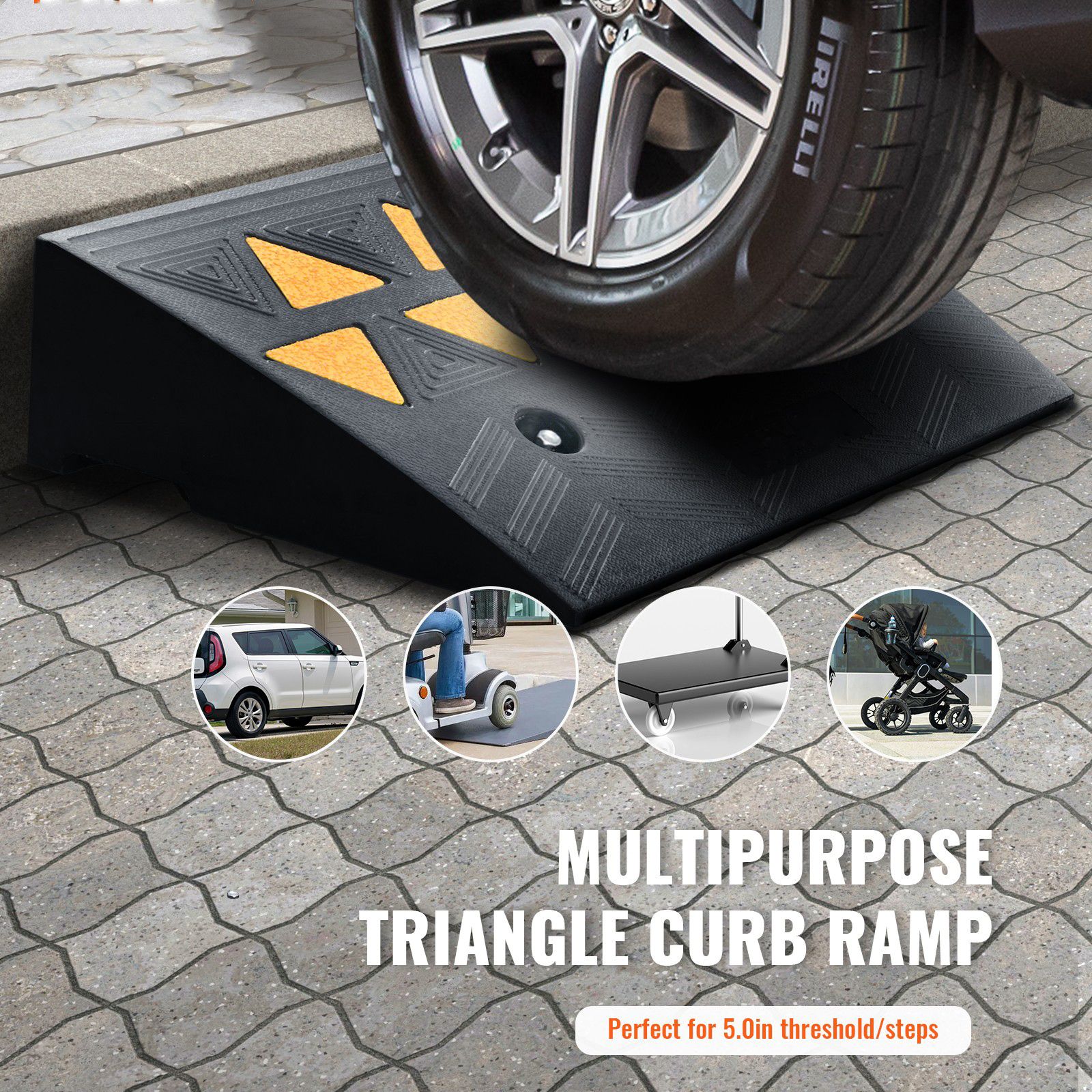 Rubber Curb Ramp 2 Pack, 12.7 cm Rise Height Heavy-Duty 15 tons Load Capacity Threshold Ramps, Driveway Ramps with Stable Grid Structure for Cars, Wheelchairs โ image 2