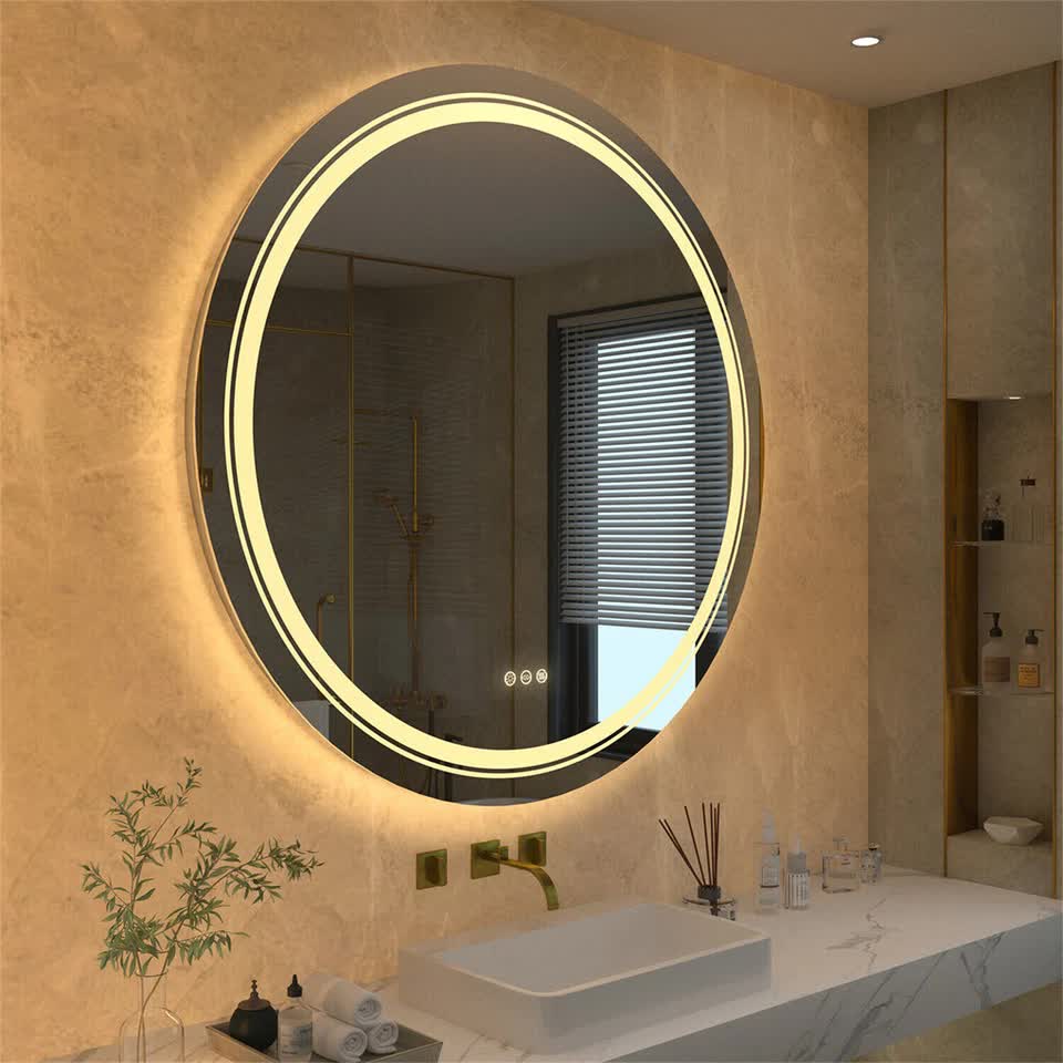 P&P Silver Mirror With White Frame Round LED Bathroom Mirror — image 3