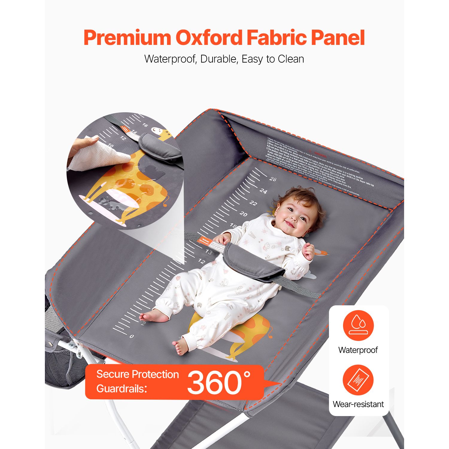 Baby Changing Table, Foldable Diaper Change Station with Side Basket, Adjustable Height Portable Changing Table with Lockable Wheels, Multi-Functional Storage — image 5