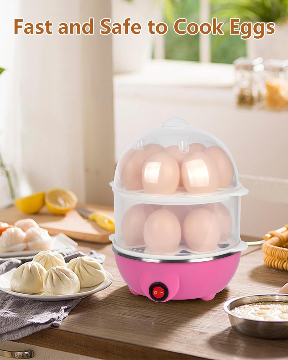 Electric Egg Cooker 14 Egg Capacity Double Layer with Auto Shut-Off Timer 350W Multifunctional for Steaming Eggs Heating Milk Food White — image 6
