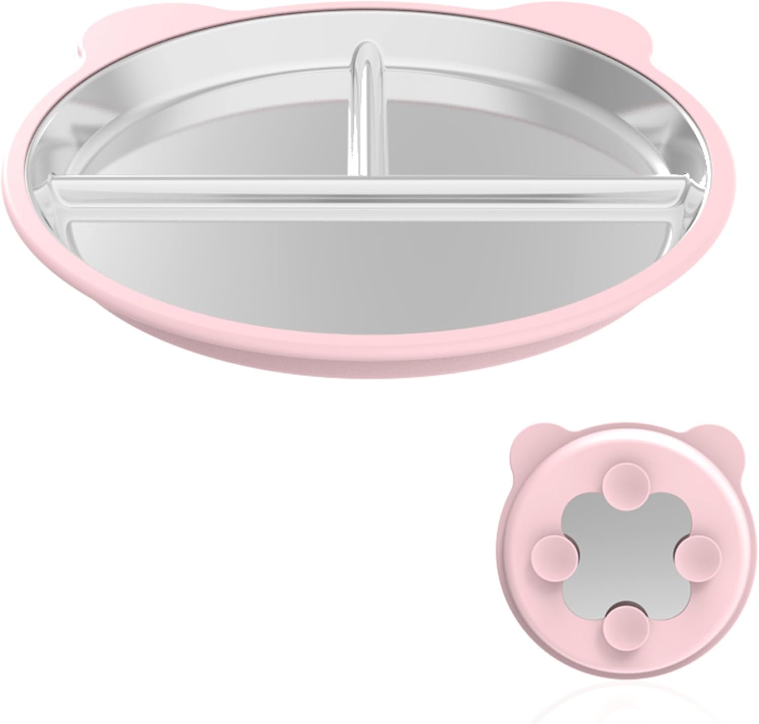 Silicone Stainless Steel Dinner Plate, 9-Inch Portion Control Plate, Balanced Lunch for Weight Loss and Diabetic Diets, Camping Metal Divider Plate (Round