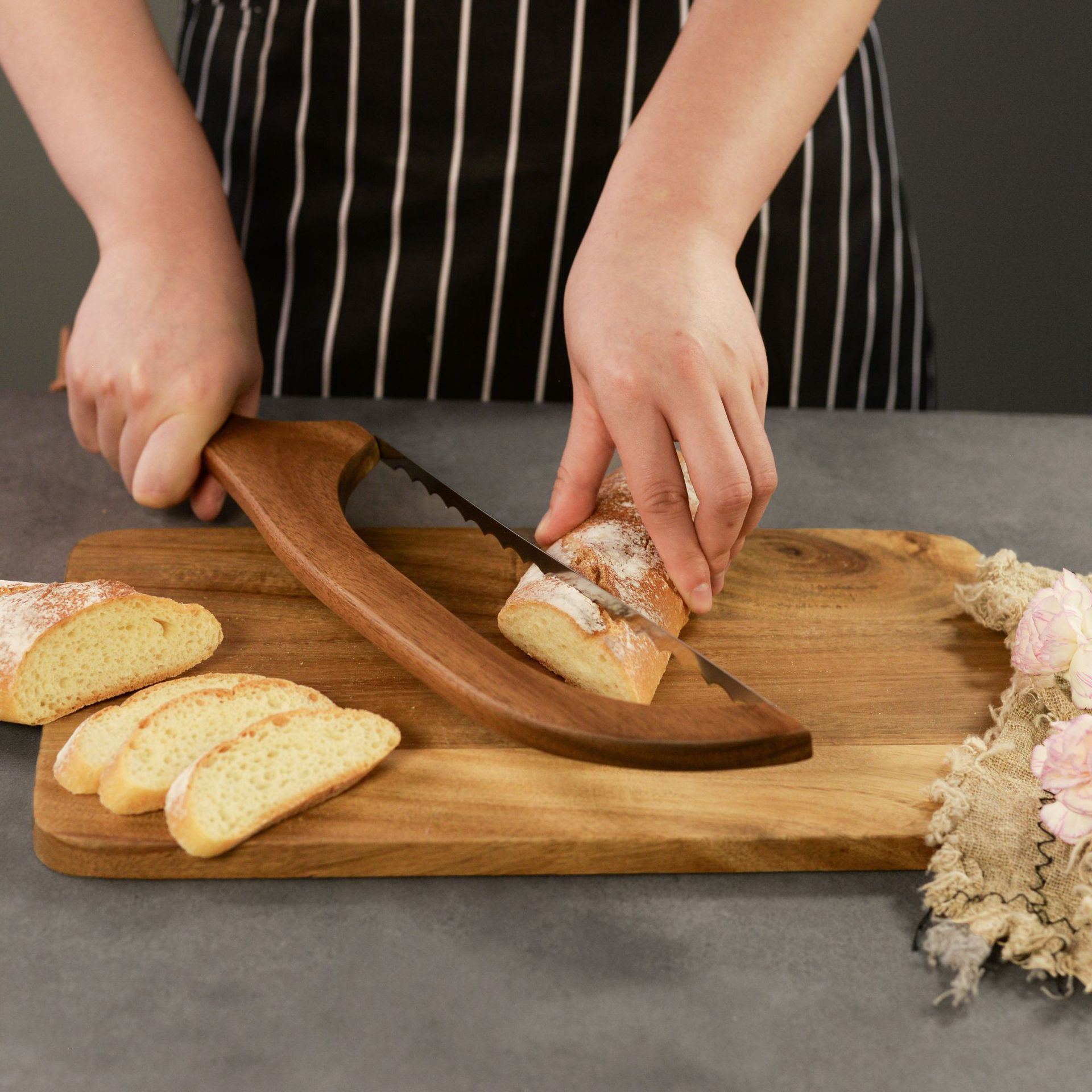 2 Pcs Khaki Artisan Wooden Bread Bow Knife - Serrated Stainless Steel Slicer for Effortless Crumb-Free Cutting โ image 5
