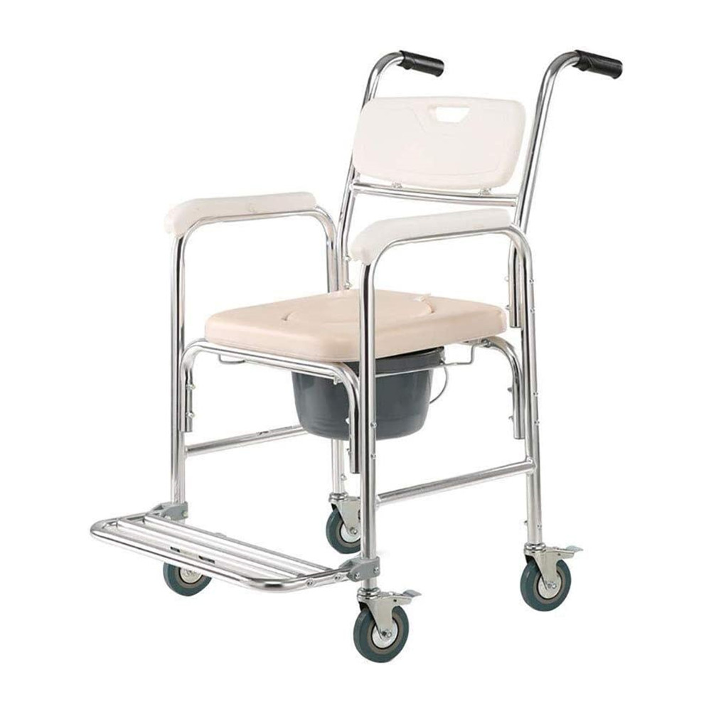 Mobile Shower Toilet Commode Chair Bathroom Aluminum Bedside Footrest Wheelchair โ image 5