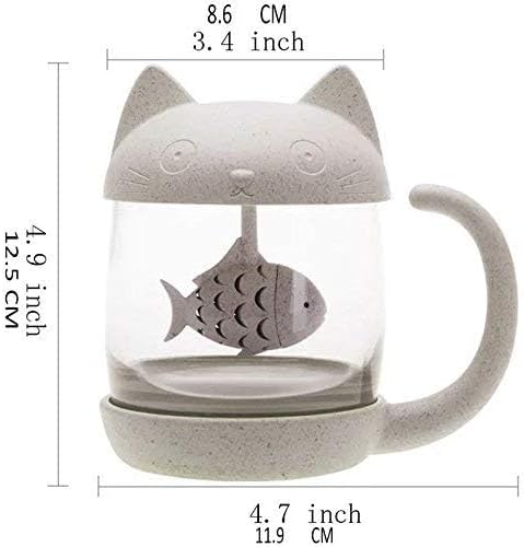 Petluno Glass Cat Teacup, Fish Infuser Water Bottle, 250ML Bulk Strainer White — image 3