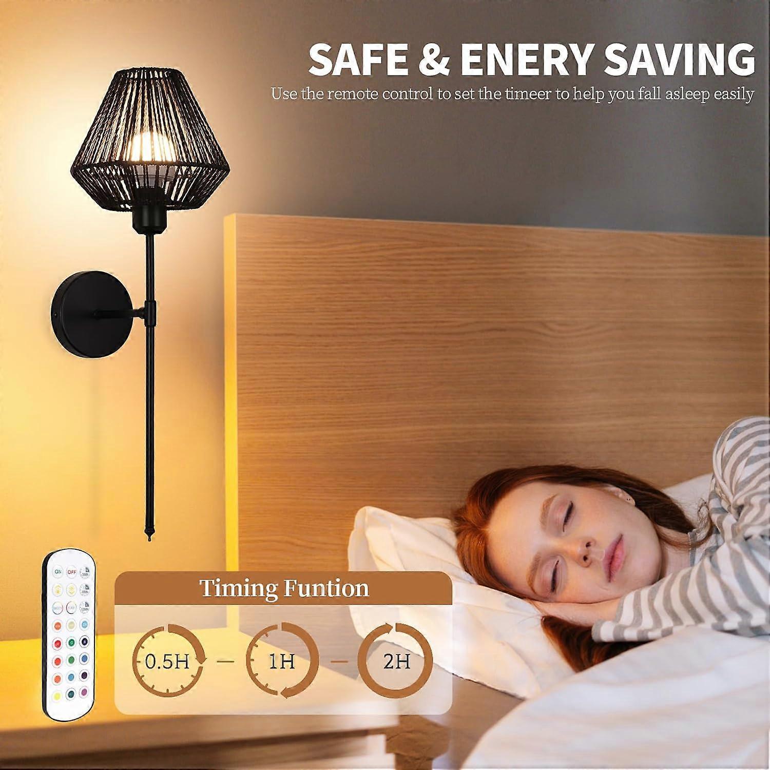 Battery Operated Wall Sconces Set of 2, Boho Rattan LED, Rechargeable, Remote, RGB Dimmable โ image 4