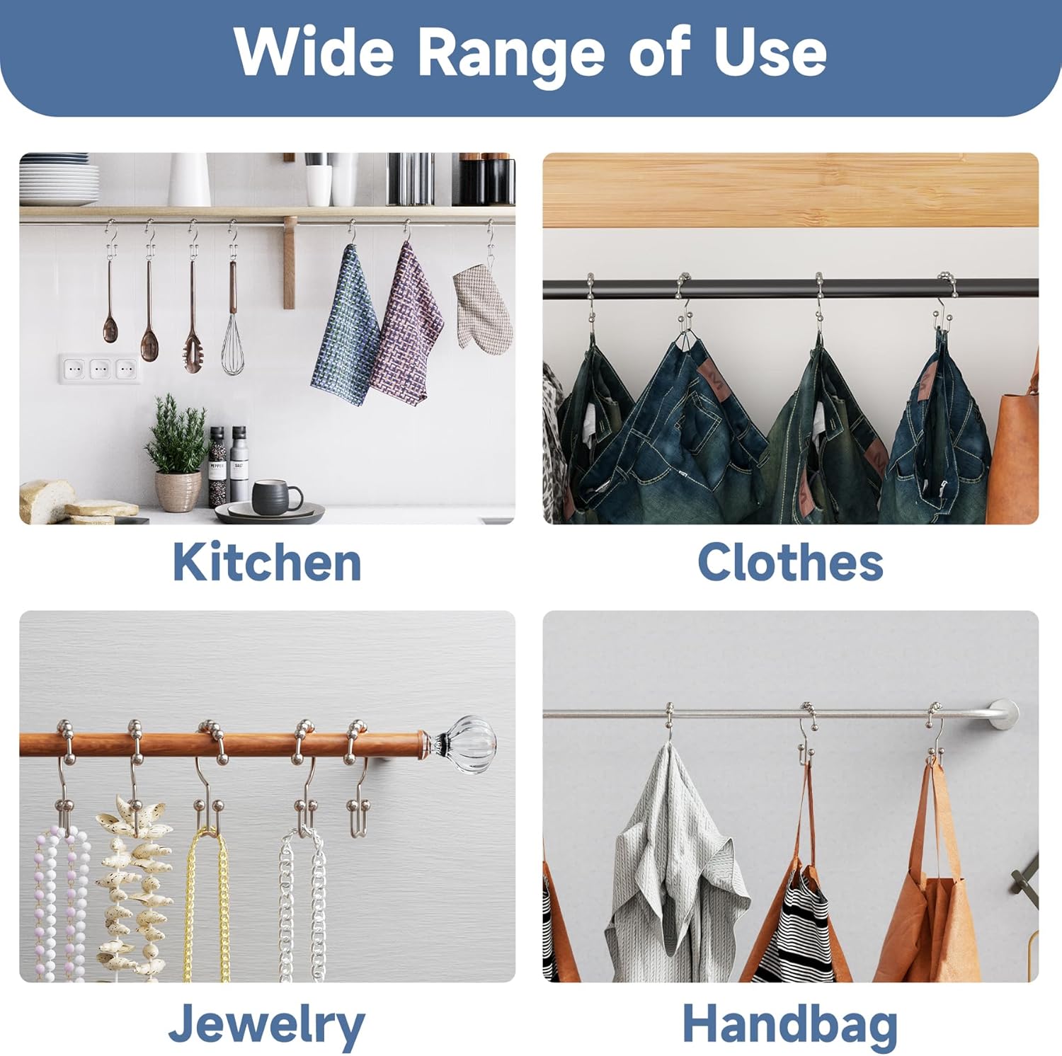 Shower Curtain Hooks - Stainless Steel - Metal - Double Sliding Clasp - Shower Curtain Rings - Suitable for Bathrooms - Double Shower Curtains โ image 5