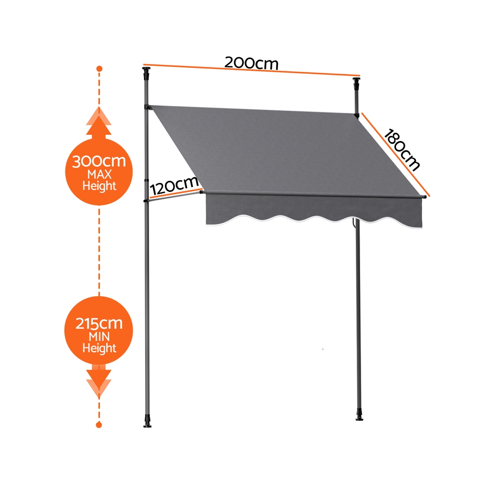 Instahut Window Fixed Pivot Arm Awning Outdoor Door Canopy 2 × 1.8M Grey — image 2
