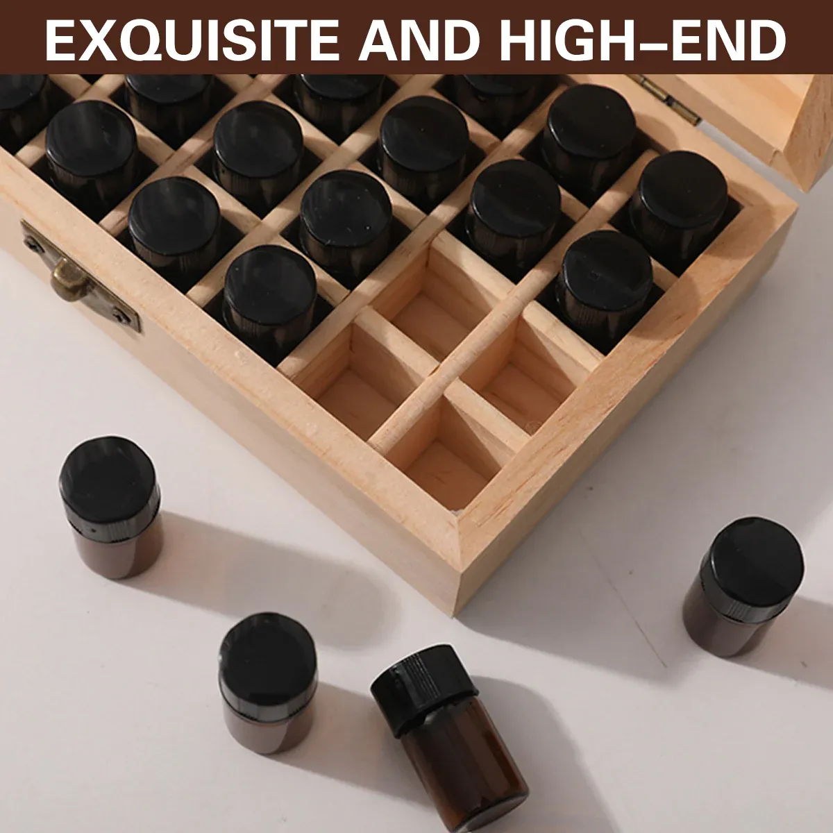 Large Capacity Solid Wood Essential Oil Storage Box 25 Grid Organizer Durable — image 4