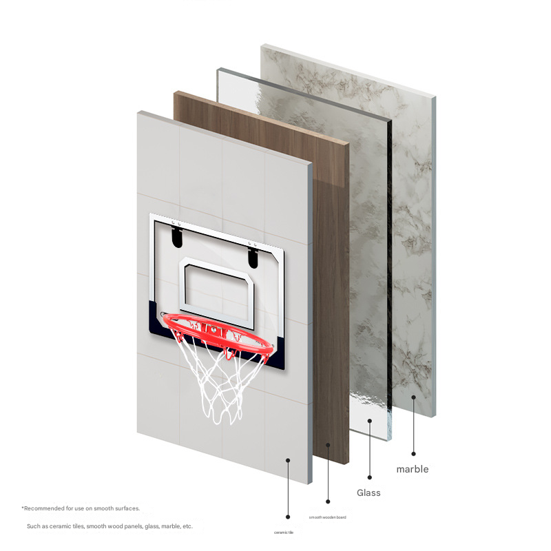 Indoor mini basketball hoop with one 14cm ball Folds flat for door mounting Spring-loaded action with detachable basket Transparent backboard Fun for โ image 3