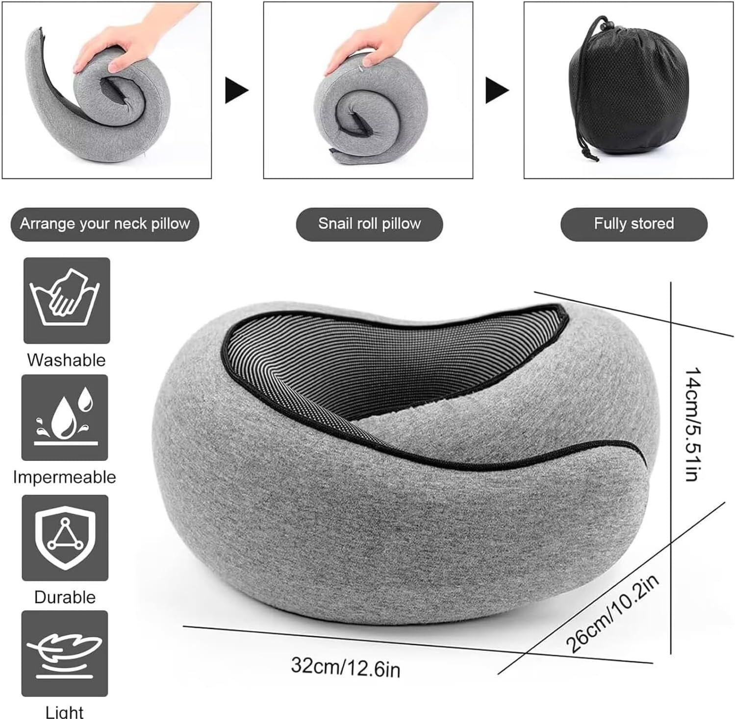 Travel Neck Pillow U-Shaped Memory Cotton for Airplane Sleep and Neck Support Pale Gray and Dark Gray โ image 6