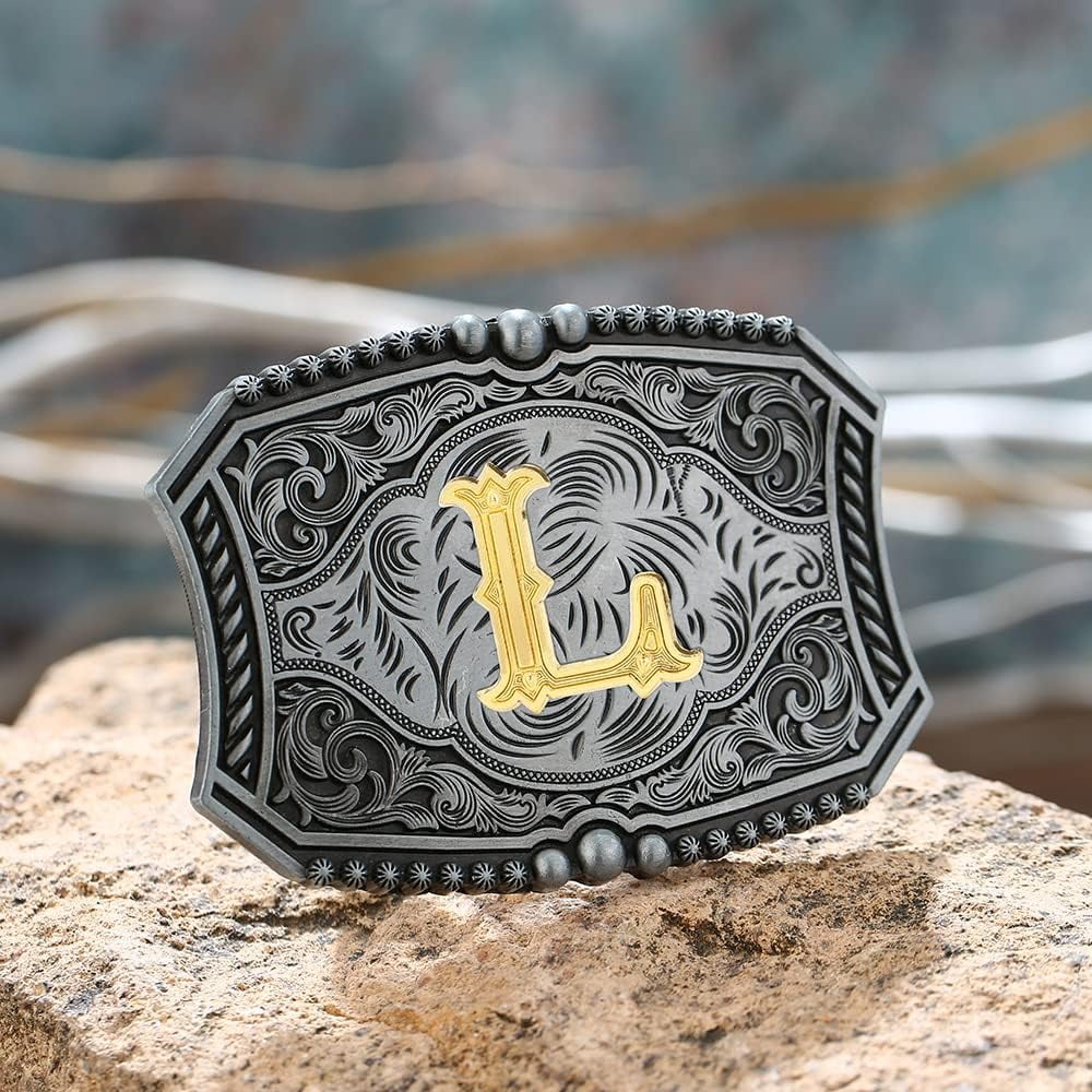 Men's American Western Belt Buckle Knight Vintage Initial Letters A to Z Alphabet Cowboy Rodeo Belt Buckle โ image 3