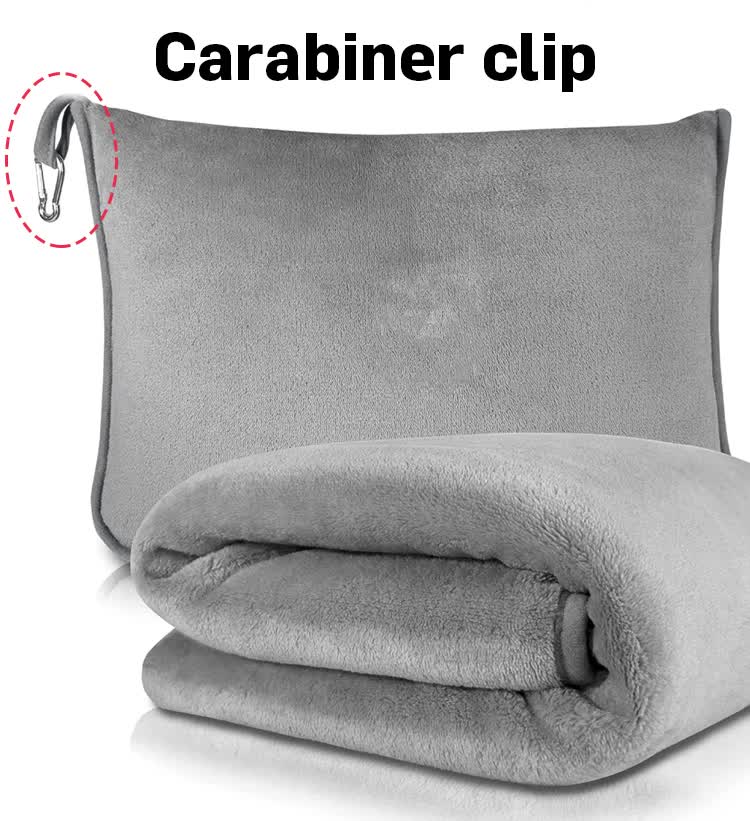 Grey 2-in-1 Plush Travel Blanket & Pillow Set - Soft Flannel with Luggage Strap & Carabiner (50x60in) — image 5