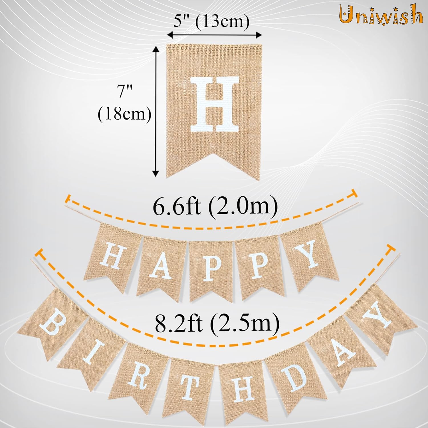 Happy Birthday Banner for Birthday Party Decorations, Rustic Burlap Bunting Swallowtail Flags, 2 in 1 — image 3
