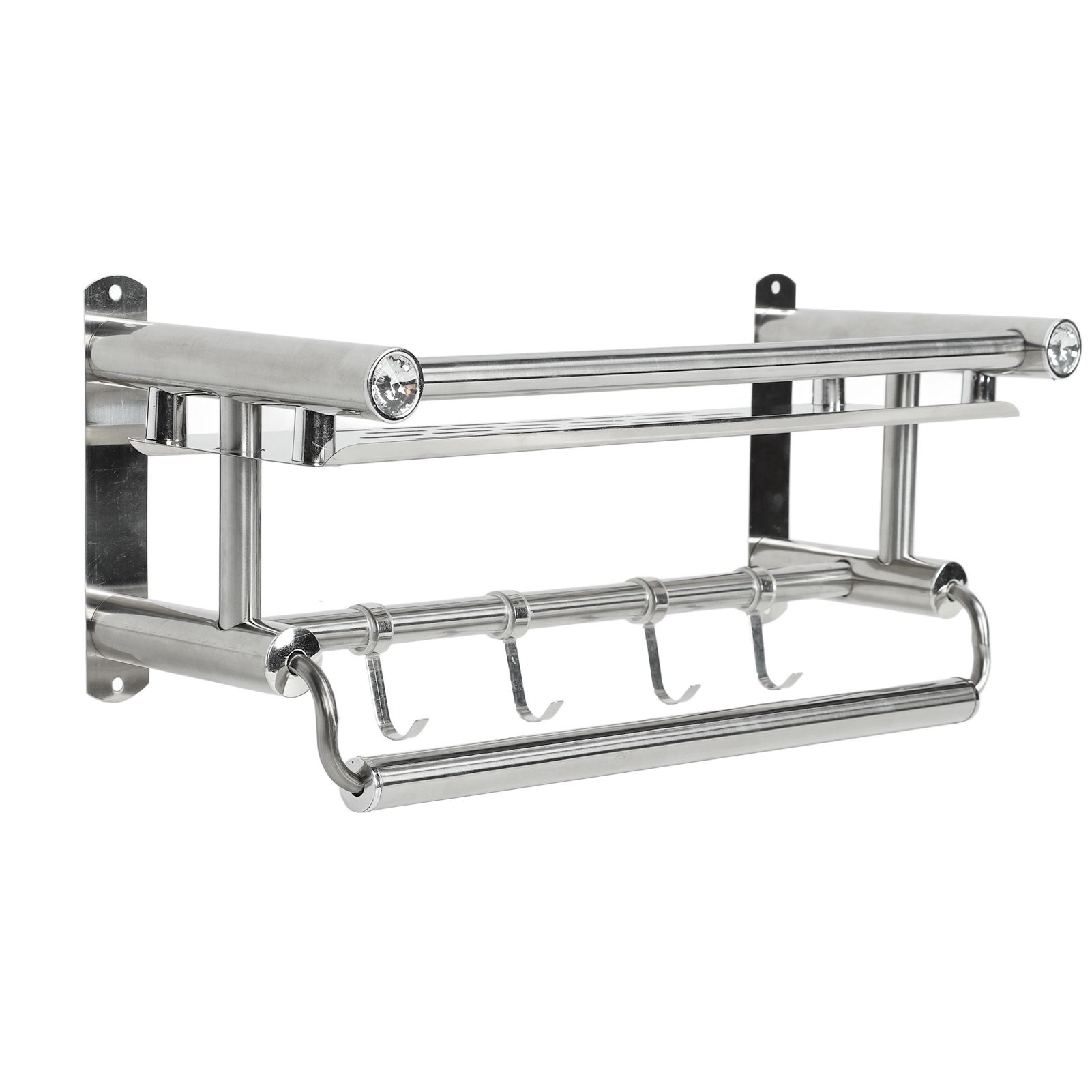15.7in Bathroom Shelf Wall Mounted 201 Stainless Steel Waterproof Corrosion Prevention Towel Rack with Hooks for Shower โ image 4