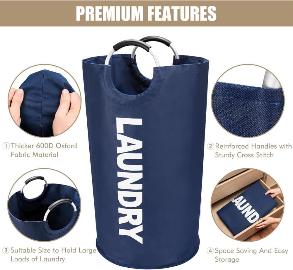 90L Foldable Laundry Basket with Handles, Waterproof, Light Blue, 38x38x79 cm — image 2