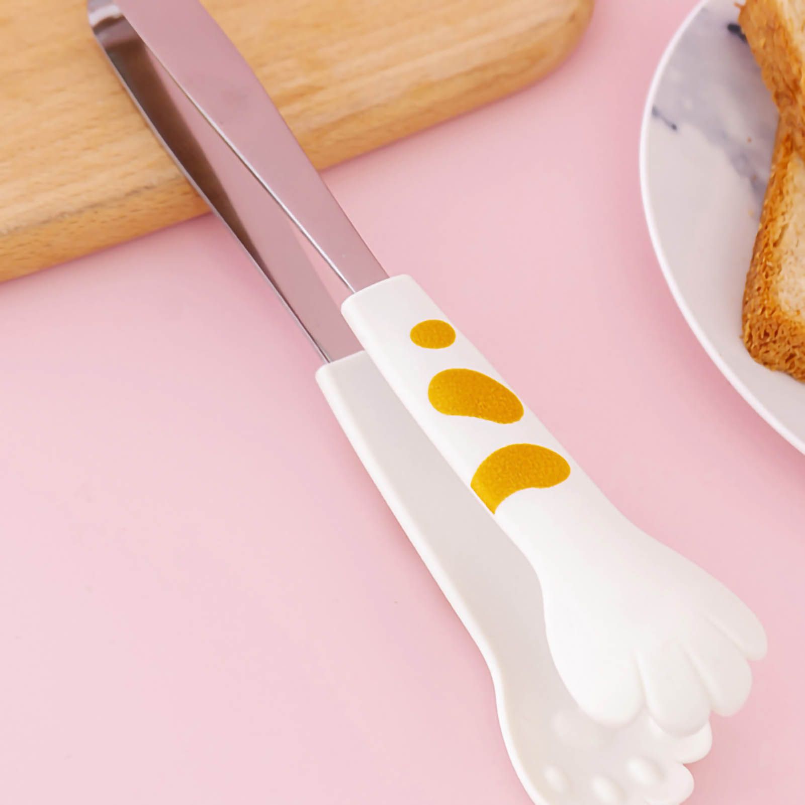 Kitchen Cooking Tong Cute Cat Paw Shape Stainless Steel Small Salad Barbecue Food Tong White M โ image 4