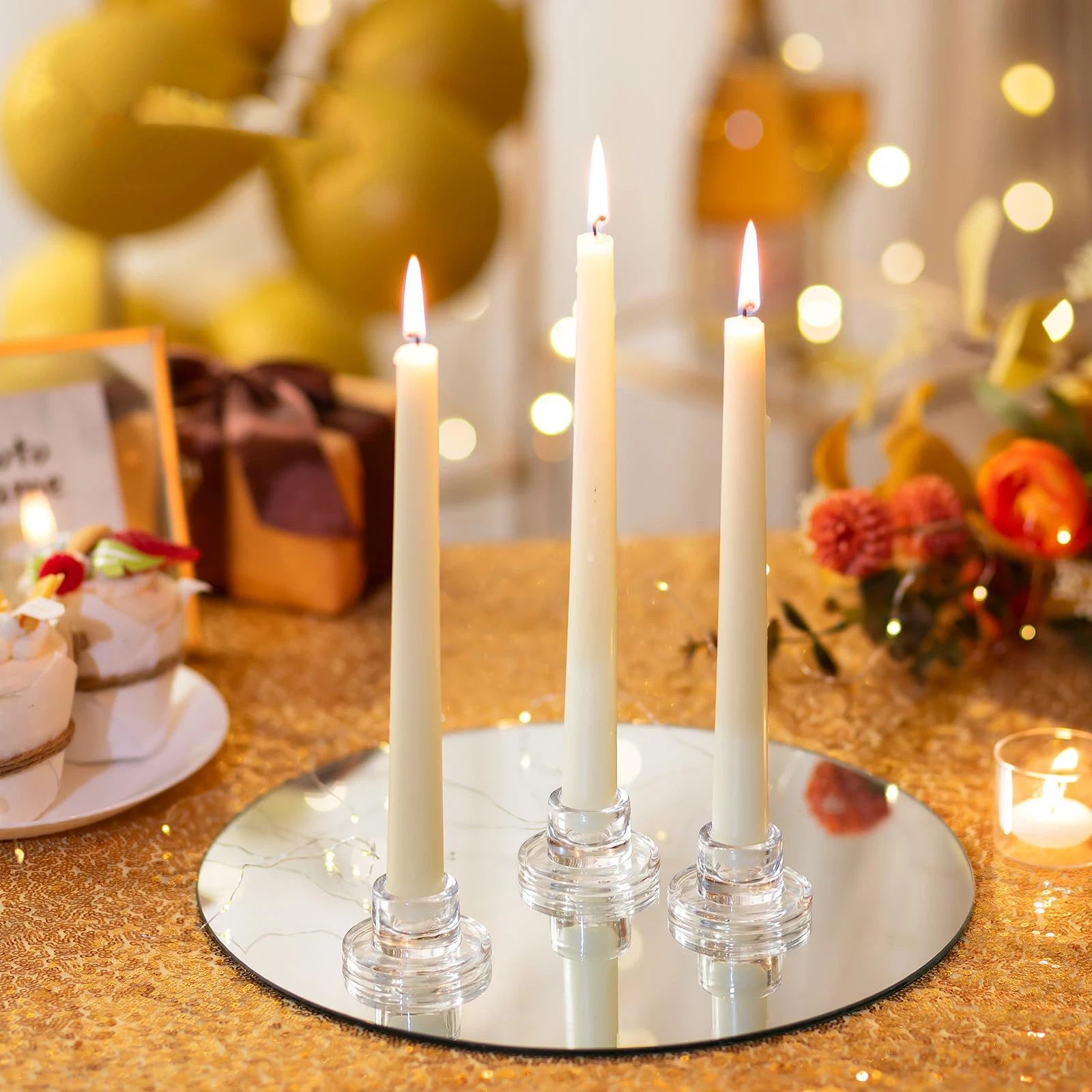Glass Taper Candle Holders: 10 PCS Candlestick Holders Clear Short Tapered Candle Holder Set - Candle Stick Holder Decor for Table Centerpiece Wedding Party โ image 3