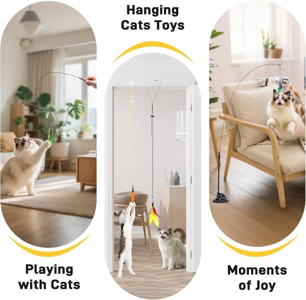 17PCS Cat Toy Set with Fishing Rod, Suction Cup, Feathers and Insects, Eco-Friendly Indoor Cat Toys — image 3