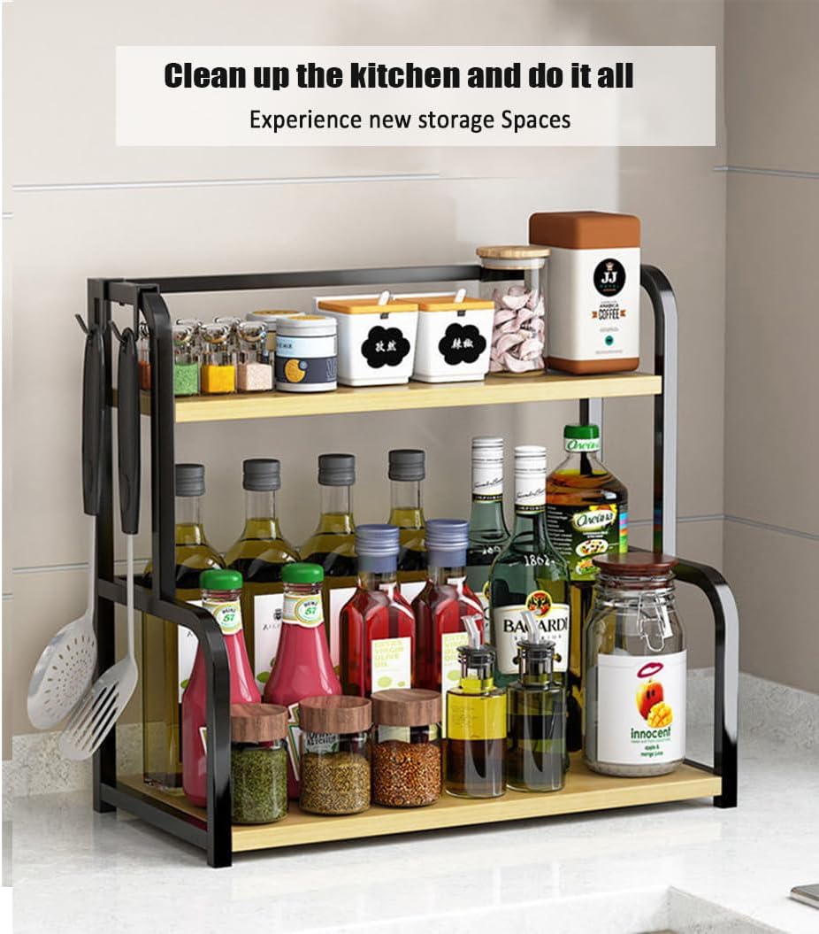 CARLA HOME 2-Tier Wooden Kitchen Countertop Spice Rack for Storage of Condiments, Oils, Jars & Seasoning Bottles — image 6