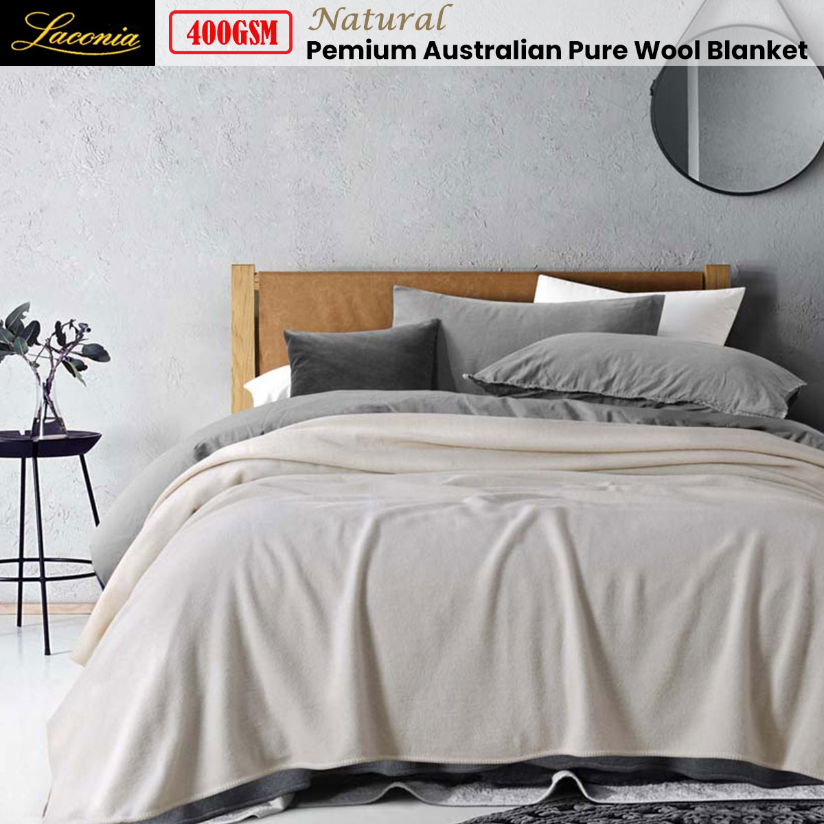 Laconia 400GSM Premium Australian Pure Wool Blanket Natural Queen โ image 2