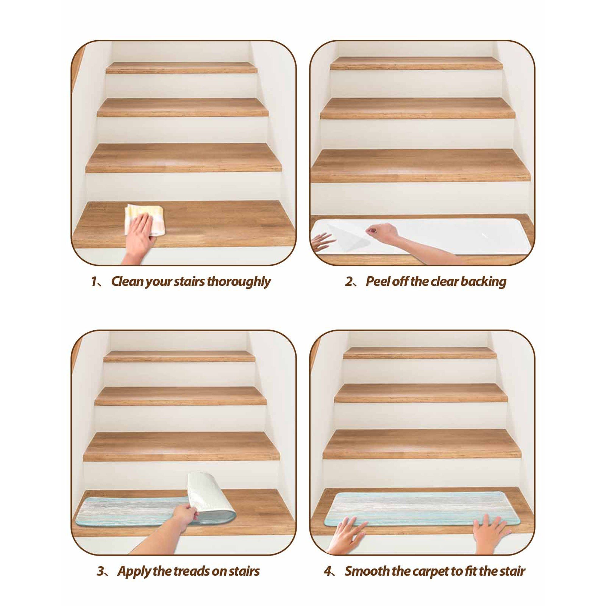 4 Pcs Yellow Vintage Floral Non Slip Stair Treads, Adhesive Carpet Runners for Wooden Steps Pets and Seniors, 8 × 30 in — image 6