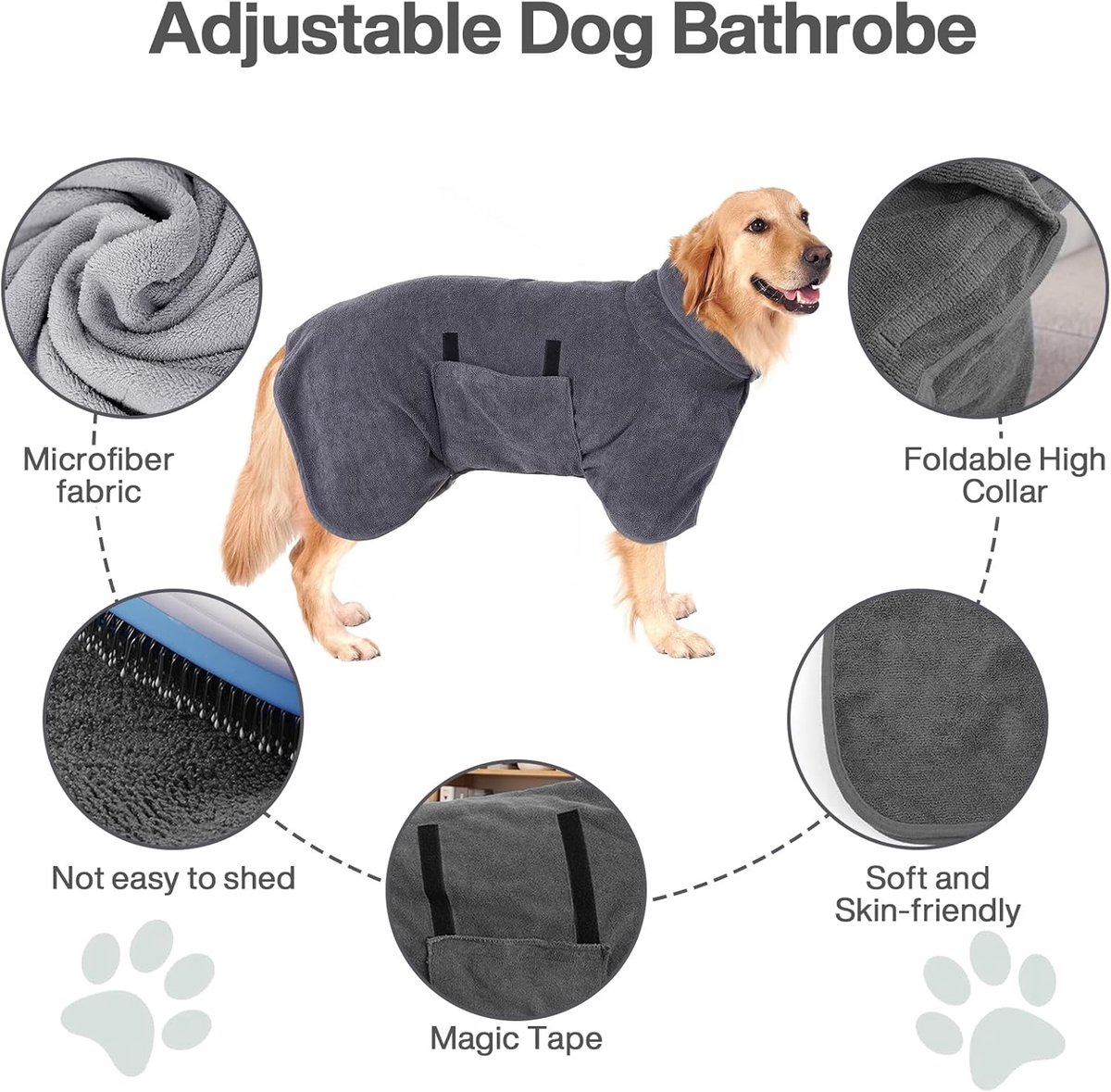 Dog bathrobe - Pet bath towel - Bathrobes for pets - Dog drying coat Bath towel - Dog towel - super absorbent dog towel - with Velcro - adjustable - for large โ image 4